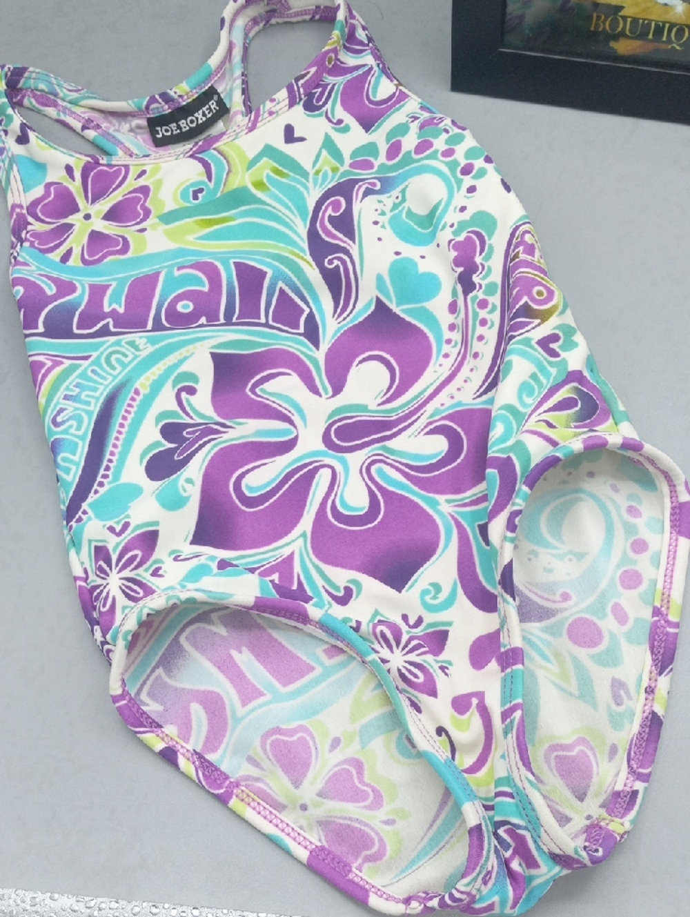 Joe Boxer Teal, Purple & White Floral One-Piece Swimsuit